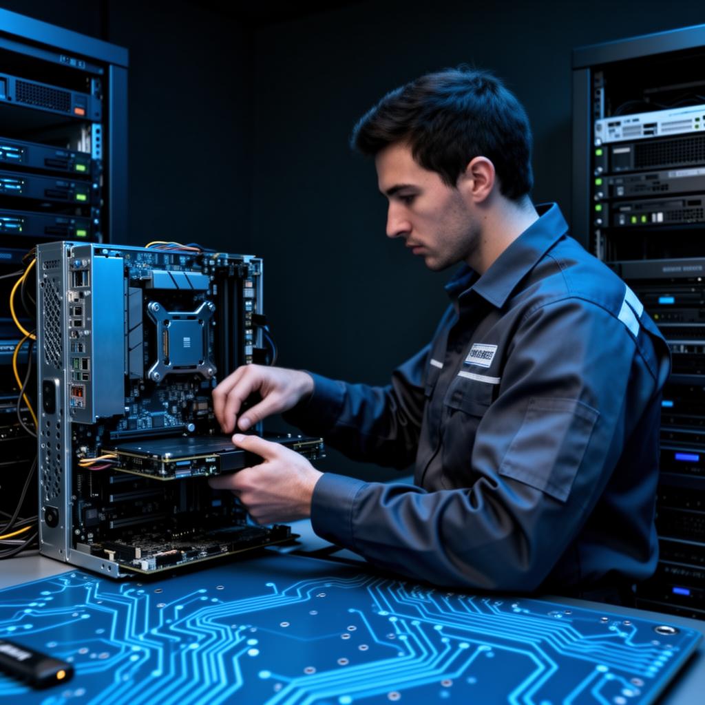 Technicien informatique réparant un ordinateur - Services PC4PEOPLE en Bretagne